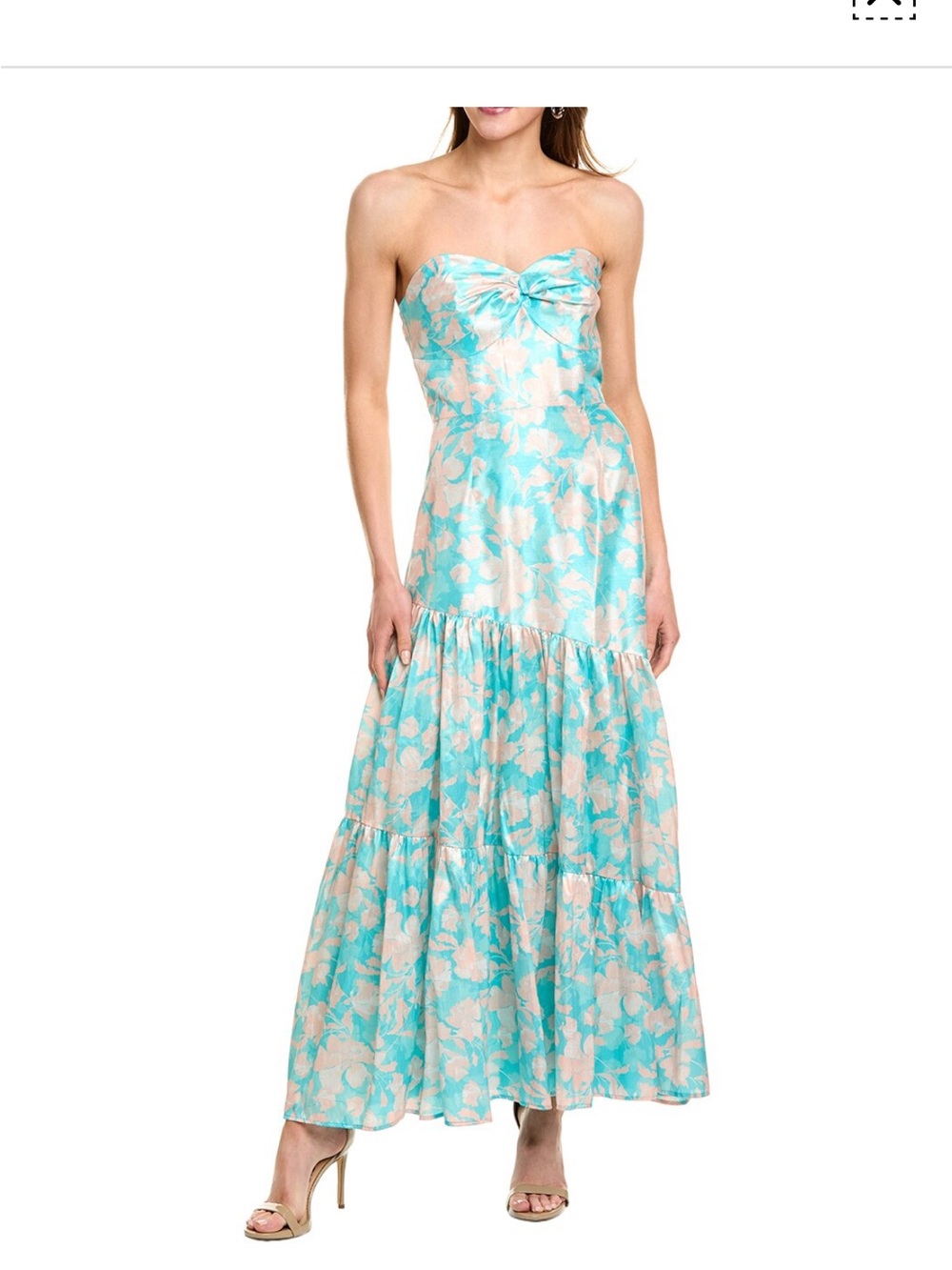 Hutch Aqua and Cream Strapless Bow-Front Maxi Dress